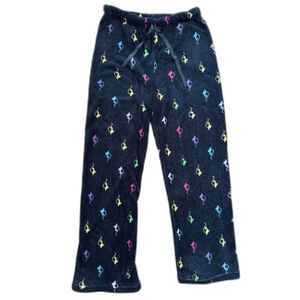 Vintage Baby Phat Black Fuzzy Fleece Pajama Bottoms Colorful Cat Logo size M